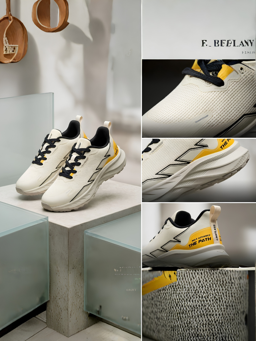 Flam Men's Sports Running Shoes-White Yellow