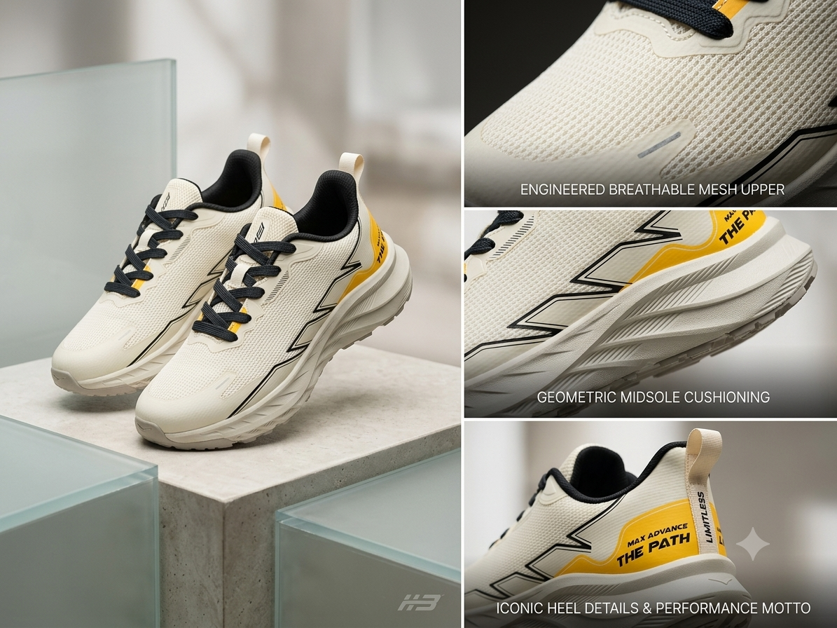 Flam Men's Sports Running Shoes-White Yellow