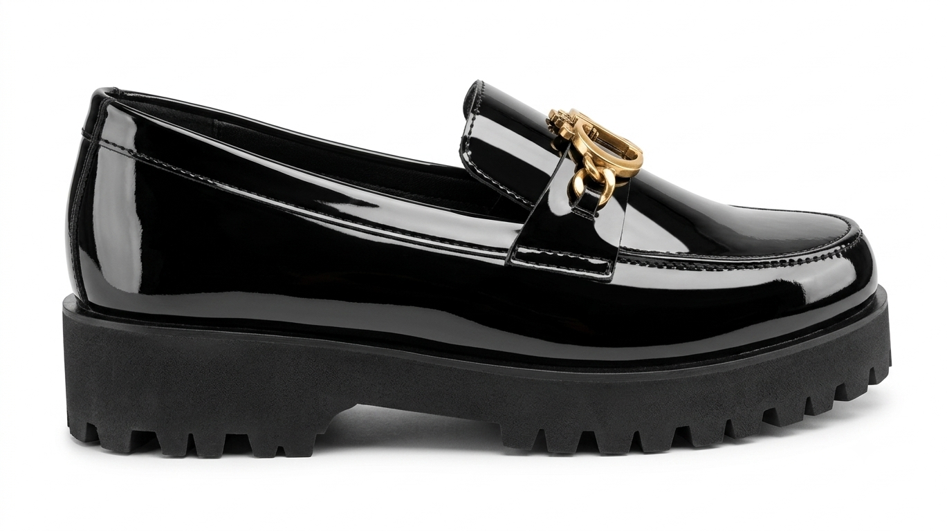 GIDEON Moccasin on Chunky Sole in Black Patent