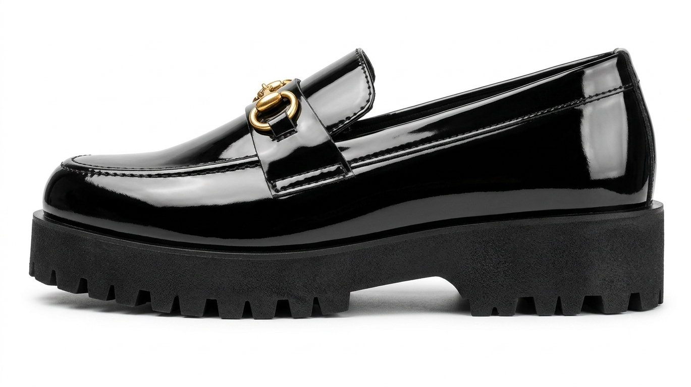 GIDEON Moccasin on Chunky Sole in Black Patent