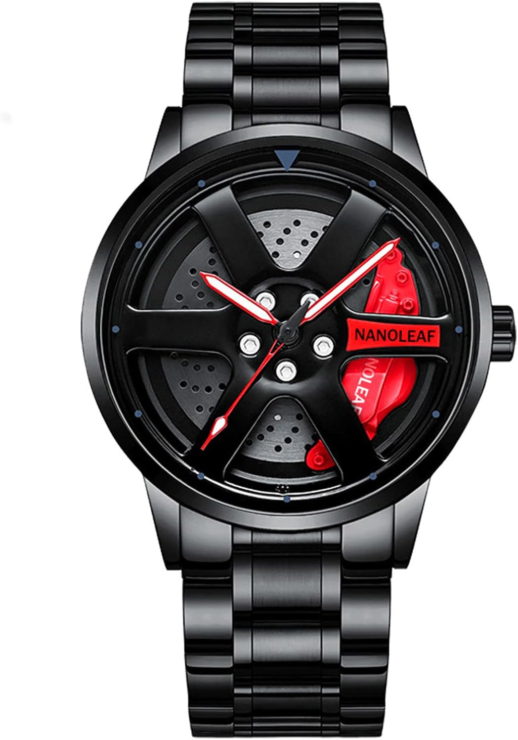 The Alloy Wheel Watch With, Stainless Steel Rim Watch with Japanese Quartz Movement, Waterproof Sports Wrist Watch, Racing Watch for Men/Car Enthusiast