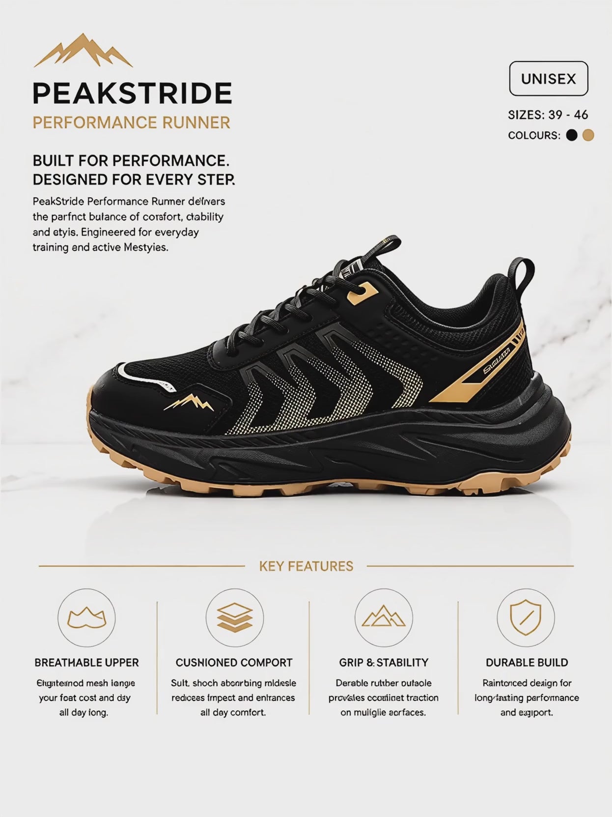 Peakstride Mens Lightweight Running\Walking\Gym Shoes