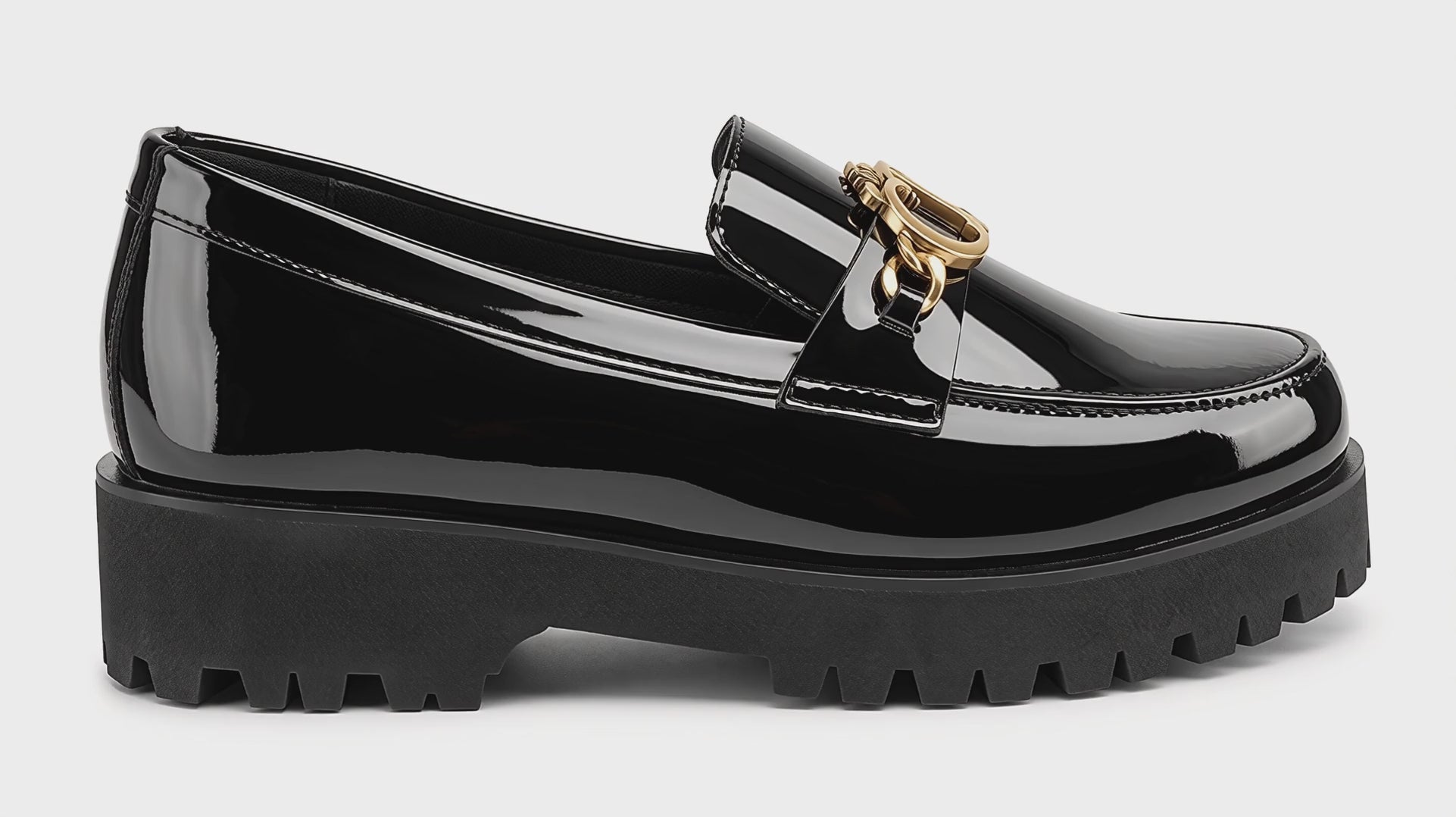 GIDEON Moccasin on Chunky Sole in Black Patent